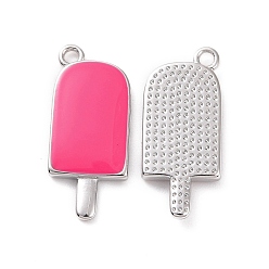 Hot Pink Ion Plating(IP) Brass Enamel Pendants, Ice-Lolly, Real Platinum Plated, Hot Pink, 20x9x2mm, Hole: 1.5mm