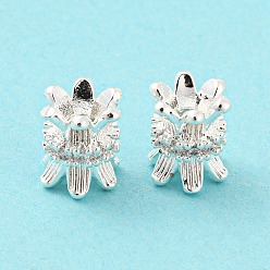 Silver Brass Micro Pave Cubic Zirconia Spacer Beads, Long-Lasting Plated, Lead Free & Cadmium Free, Flower, Silver, 7.5x7mm, Hole: 2.2mm