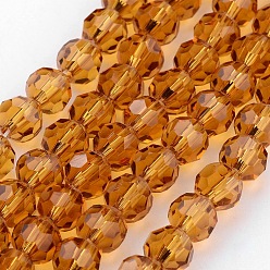 Goldenrod Transparent Glass Bead Strands, Imitate Austrian Crystal, Faceted(32 Facets), Round, Goldenrod, 4mm, Hole: 1mm, about 96~100pcs/strand, 14~14.5 inch