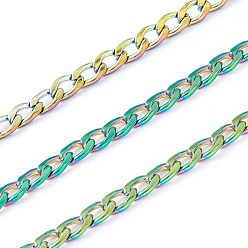 Rainbow Color Ion Plating(IP) 304 Stainless Steel Curb Chains, Twisted Chain, Unwelded, with Spool, Rainbow Color, 6x4x1mm, 32.8 Feet(10m)/roll
