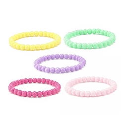 Mixed Color Candy Color Acrylic Beaded Stretch Bracelet for Kids, Mixed Color, Inner Diameter: 1-3/4 inch(4.6cm)