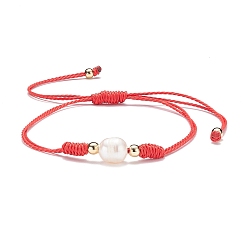 Red Natural Pearl Beads Bracelet, Friendship Adjustable Cord Bracelet for Her, Red, Inner Diameter: 1/2~3 3/4 inch(1.2~9.5cm)