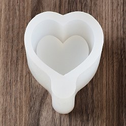Blanc Moules à bougie en silicone en forme de cœur, bricolage, moules de coulée de ciment en plâtre de résine, blanc, 9x7.6x5.3 cm, Diamètre intérieur: 5.35x5.9 cm