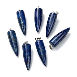 Lapis Lazuli Naturelles lapis-lazuli pendentifs, avec les accessoires en laiton de platine, balle, teint, 32~35x10~11mm, Trou: 7mm