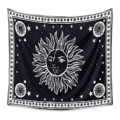 Black Polyester Tapestry Wall Hanging, Sun and Moon Psychedelic Wall Tapestry with Art Chakra Home Decorations for Bedroom Dorm Decor, Rectangle, Black, 1300x1500mm
