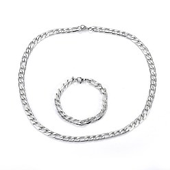 Couleur Acier Inoxydable 304 définit bijoux en acier inoxydable, figaro chaînes colliers et bracelets, couleur inox, collier: 23.6 pouces (60 cm), bracelets : pouce (8-5/8 cm)