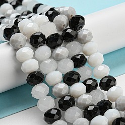Noir Chapelets de perles en verre, facette, rondelle, noir, 8x6mm, Trou: 1mm, Environ 65~68 pcs/chapelet, 15.7~16.1 pouce (40~41 cm)