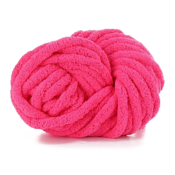 Fuchsia Polyester Wool Jumbo Chenille Yarn, Premium Soft Giant Bulky Chunky Arm Hand Finger Knitting Yarn, for Handmade Braided Knot Pillow Throw Blanket, Fuchsia, 20mm, about 27m/roll