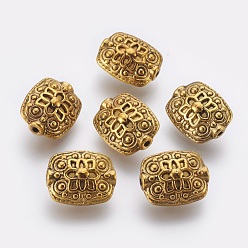 Oro Antiguo Abalorio de estilo tibetano, abalorios de la aleación de zinc, color dorado antiguo, sin plomo y el cadmio, Rectángulo, tamaño: cerca de 11 mm de ancho, 13 mm de largo, 6.5 mm de espesor, agujero: 1.5 mm