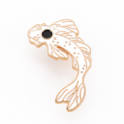 White Rack Plating Alloy Enamel Brooches, Enamel Pins, with Brass Butterfly Clutches, Fish, Cadmium Free & Nickel Free & Lead Free, Light Gold, White, 38.5x23mm, Pin: 1mm