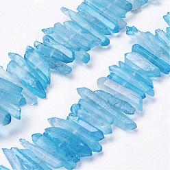 Deep Sky Blue Natural Quartz Crystal Points Beads Strands, Dyed, Nuggets, Deep Sky Blue, 15~30x4~8x4~7mm, Hole: 1mm, 8 inch