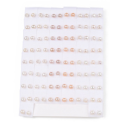 Mixed Color Natural Pearl Stud Earrings, Round Ball Post Earrings with 925 Sterling Silver Pins for Women, Mixed Color, 7~8mm, Pin: 0.7mm