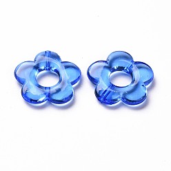 Blue Transparent Acrylic Bead Frames, Flower, Blue, 19x20x3.5mm, Hole: 1.6mm, Inner Diameter: 6.5mm, about 632pcs/500g