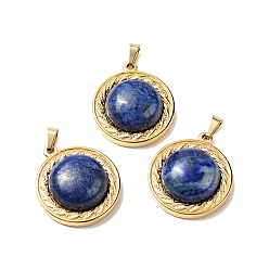Lapis Lazuli Natural Lapis Lazuli Pendants, with Golden Tone 304 Stainless Steel Findings, Half Round Charm, Dyed, 24.5x21x8mm, Hole: 3x6mm