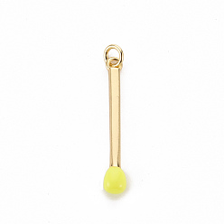 Champagne Yellow Brass Enamel Pendants, with Jump Ring, Cadmium Free & Nickel Free & Lead Free, Match, Real 16K Gold Plated, Champagne Yellow, 30x4.5mm, Jump Ring: 5x1mm, 3mm inner diameter