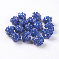 Royal Blue Opaque Acrylic Beads, Flower, Royal Blue, about 24mm long, 24mm wide, 20mm thick, Hole: 2mm, about 99pcs/500g