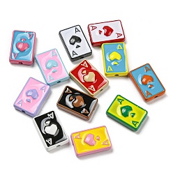 Mixed Color Alloy Enamel Beads, Lead Free & Cadmium Free, Playing Card, Ace of Spades, Mixed Color, 15x10x4.5mm, Hole: 1.6mm