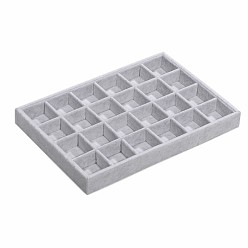 Light Grey Synthetic Wood Jewelry Displays, Covered with Velvet, 24 Compartments, Cuboid, Light Grey, 350x240x32mm, Compartment: about 52x52mm