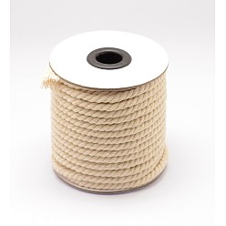 Light Yellow Round Cotton Twist Threads Cords, Macrame Cord, Light Yellow, 4mm, about 20yards/roll