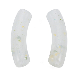 White Marbled Stone Style Opaque Acrylic Beads, Curved Tube, White, 31.5x7.5~8mm, Hole: 1.6mm