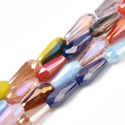 Colorful Electroplate Glass Beads Strands, AB Color Plated, Faceted, Teardrop, Colorful, 9x4mm, Hole: 0.7mm, about 70pcs/strand, 26.77 inch(68cm)