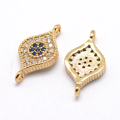 Real 18K Gold Plated Eye Flat Round Brass Micro Pave Cubic Zirconia Links, Cadmium Free & Nickel Free & Lead Free, Real 18K Gold Plated, 16x8x2mm, Hole: 1mm