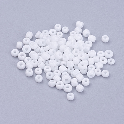 Blanco 12/0 perlas de cristal de la semilla, colores opacos semilla, pequeñas cuentas artesanales para hacer joyas de bricolaje, rondo, agujero redondo, blanco, 12/0, 2 mm, agujero: 1 mm, Sobre 3333 unidades / 50 g, 50 g / bolsa, 18bolsas/2libras