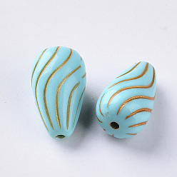 Dark Turquoise Plating Acrylic Beads, Golden Metal Enlaced, Teardrop, Dark Turquoise, 16.5x10mm, Hole: 1mm, about 535pcs/500g
