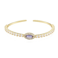 Lilac Cubic Zirconia Horse Eye Open Cuff Bangle, Real 18K Gold Plated Brass Jewelry for Women, Lilac, Inner Diameter: 1-7/8x2-1/4 inch(4.7x5.8cm)