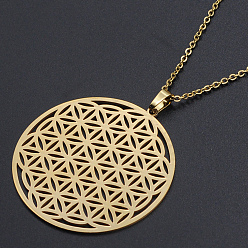 Golden 201 Stainless Steel Pendant Necklaces, with Cable Chains and Lobster Claw Clasps, Flower of Life, Golden, 17.71 inch(45cm), 1.5mm