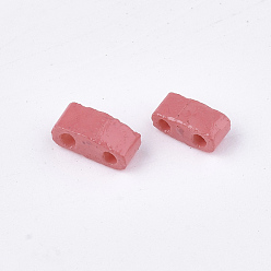 Light Coral 2-Hole Baking Paint Glass Seed Beads, Rectangle, Light Coral, 4.5~5.5x2x2~2.5mm, Hole: 0.5~0.8mm