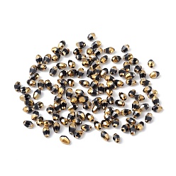 Black Electroplate Glass Beads, Half Golden Plated, Faceted, Teardrop, Black, 6x4x4mm, Hole: 1mm, about 500pcs/bag