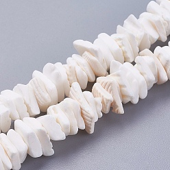 White Natural Sea Shell Beads Strands, Dyed, Square Heishi Beads, White, 1~3.5x4.5~10x4.5~10mm, Hole: 0.5mm, 16.1 inch~16.9 inch