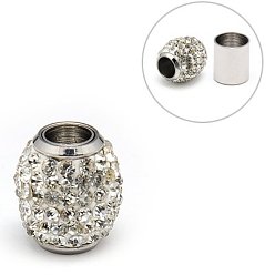 Stainless Steel Color 304 Stainless Steel Magnetic Clasps with Glue-in Ends, with Polymer Clay Rhinestone Beads, Oval, Stainless Steel Color, 14x16mm, Hole: 6mm