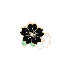 Black Creative Zinc Alloy Brooches, Enamel Lapel Pin, with Iron Butterfly Clutches or Rubber Clutches, Flower, Golden, Black, 23.5x27mm, Pin: 1mm