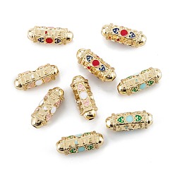 Mixed Color Real 18K Gold Plated Brass Tube Beads, with Enamel, Oval with Word Love, Mixed Color, 21x8x7.5mm, Hole: 2mm