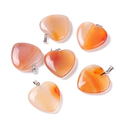 Red Agate Natural Red Agate Pendants, with Platinum Tone Brass Findings, Heart, 27~28x24.5~26x6~8.5mm, Hole: 2.4x5.6mm