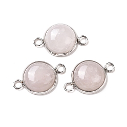 Rose Quartz Natural Rose Quartz Connector Charms, Half Round Links, with Stainless Steel Color Tone 304 Stainless Steel Findings, 14x22x5.5mm, Hole: 2mm