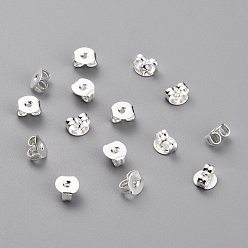 925 Sterling Silver Plated Brass Friction Ear Nuts, Ear Locking Earring Backs for Post Stud Earrings, 925 Sterling Silver Plated, 5x5x3mm, Hole: 1mm