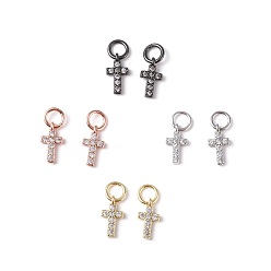 Mixed Color Brass Micro Pave Cubic Zirconia Tiny Cross Charms, Clear, Mixed Color, 9x5x1.5mm, Hole: 2mm, 2pcs/color, 4colors, 8pcs/set