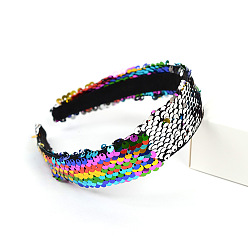 Colorful Solid Cloth Hair Bands, Wide Hair Accessories for Women, with Glitter, Colorful, 140~160x35mm