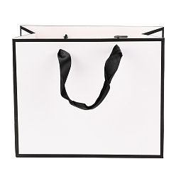 Blanc Sacs en papier rectangle, avec poignées, pour sacs-cadeaux et sacs à provisions, blanc, 18x22x0.6 cm