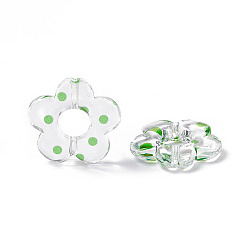 Green Transparent Acrylic Beads, Flower with Polka Dot Pattern, Clear, Green, 19x19.5x3.5mm, Hole: 1.6mm