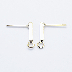 Real 18K Gold Plated Long-Lasting Plated Brass Stud Earring Findings, with Loop, Real 18K Gold Plated, Nickel Free, Rectangle, 14x2x2mm, Hole: 1.5mm, Pin: 1mm