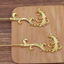 Golden Iron Hair Stick Findings, with Alloy Phenix and Hole, Golden, 183x32mm