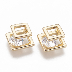 Real 18K Gold Plated Brass Cubic Zirconia Charms, Square, Nickel Free, Real 18K Gold Plated, 8.5x8.5x4mm
