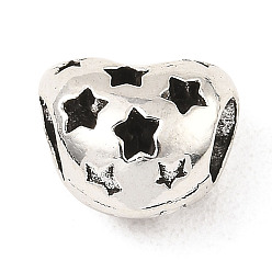 Antique Silver Tibetan Style Alloy European Beads, Large Hole Beads, Heart with Star, Antique Silver, 9.5x11x7.5mm, Hole: 4.5mm, about 670pcs/1000g