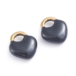 Black Ion Plating(IP) 304 Stainless Steel Charms, Enamelled Sequins, Lock, Golden, Black, 11x9.5x3.5mm, Hole: 3.5x2.5mm