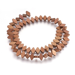 Copper Plated Electroplate Non-magnetic Synthetic Hematite Bead Strands, Frosted, Rhombus, Copper Plated, 6x10x3mm, Hole: 1mm, about 65~66pcs/strand, 15.3 inch~15.7 inch(39~40cm)