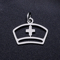 Stainless Steel Color 201 Stainless Steel Pendants, with Unsoldered Jump Rings, Nurse's Cap Charms, Stainless Steel Color, 12.5x16x1mm, Hole: 3mm, Jump Ring: 5x0.8mm